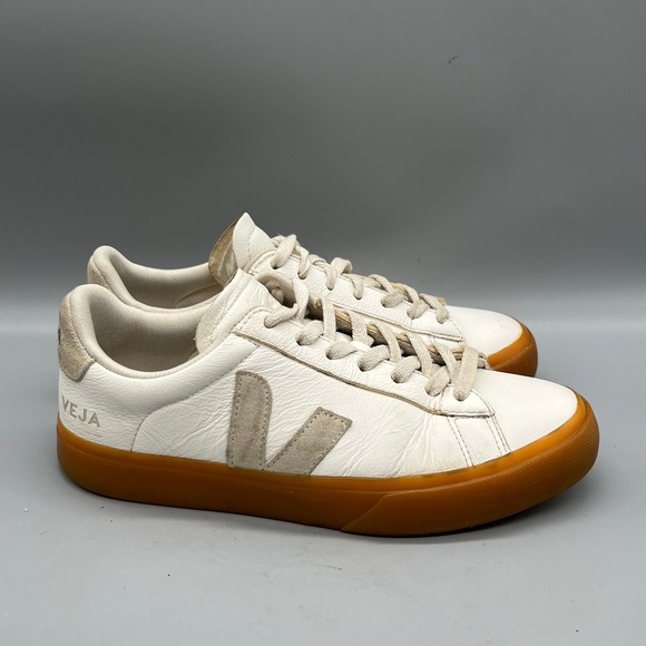 Veja Shoes - Veja Shoes Womens 8 White Gray Leather Campo Gum Sole Low Top Trainer Sneakers